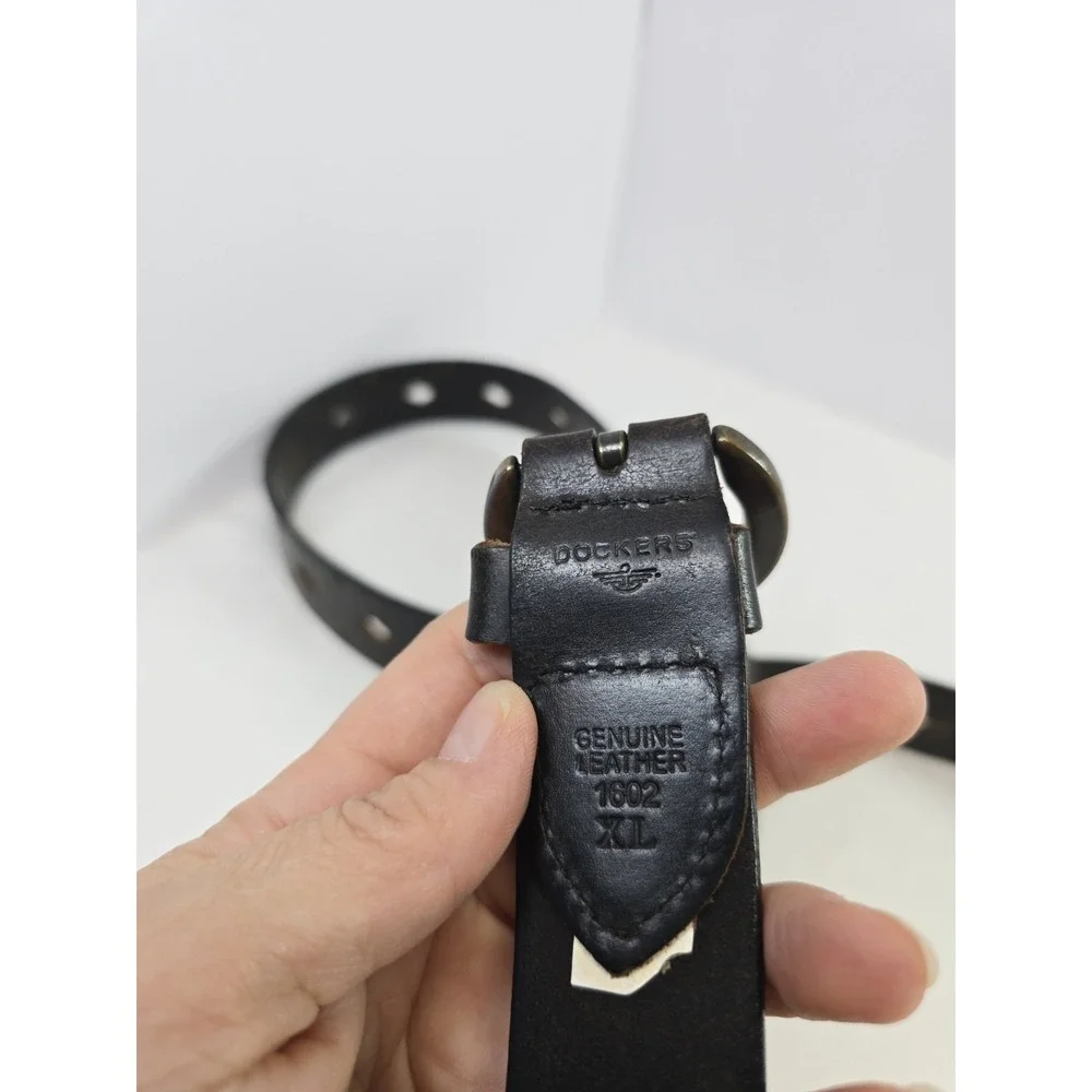 Vintage 90s Dockers Genuine Leather Black Belt XL 1602 Diamond Cutout Western